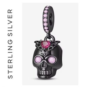 🌟 S925 Sterling Silver Sparkling Skull Charm